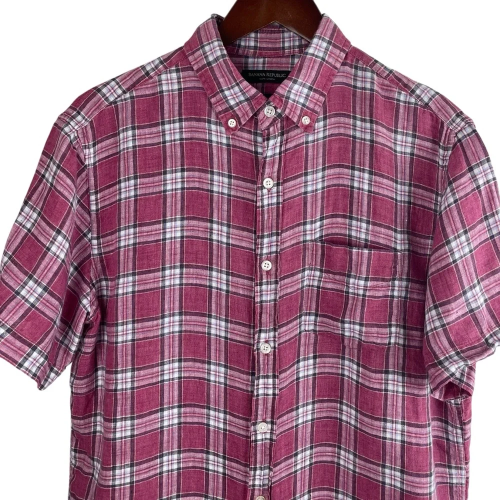 Banana Republic | Red Plaid Camden Standard Fit Linen Shirt